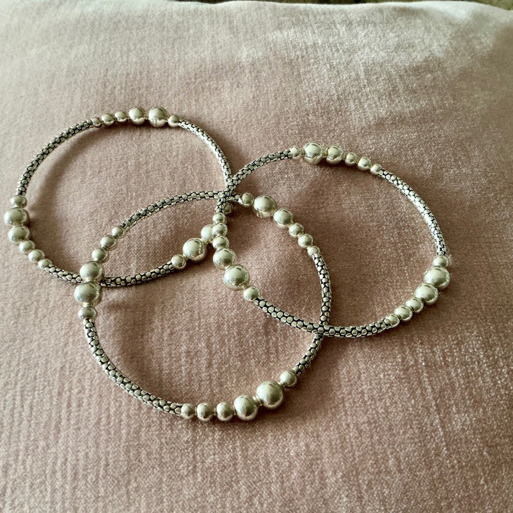 Michael Dawkins Set of 3 Ball Silver Bangles - Picture 2 of 7